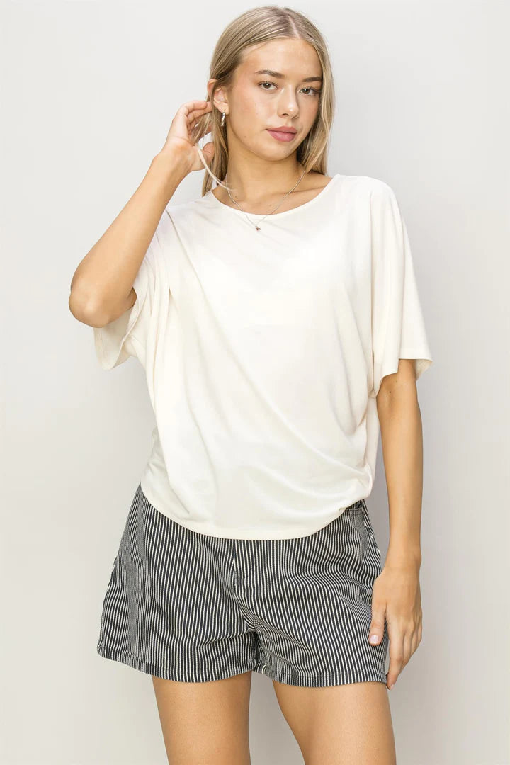 Short Sleeve Dolman Top in Whip Cream