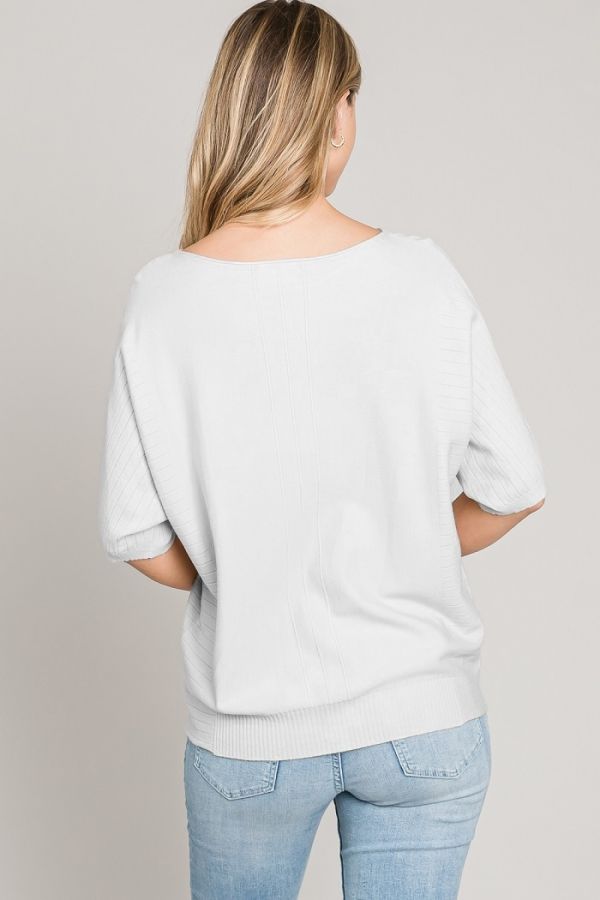 Mixed Textured Dolman Top in Off White