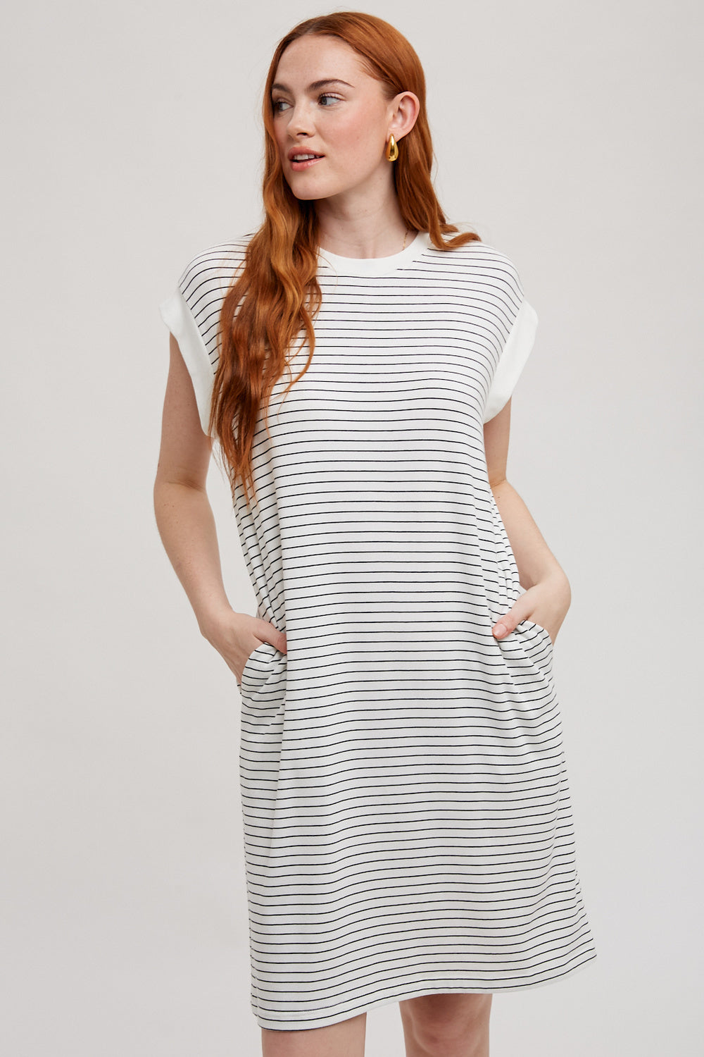 Striped Knit Dress Ivory and Black