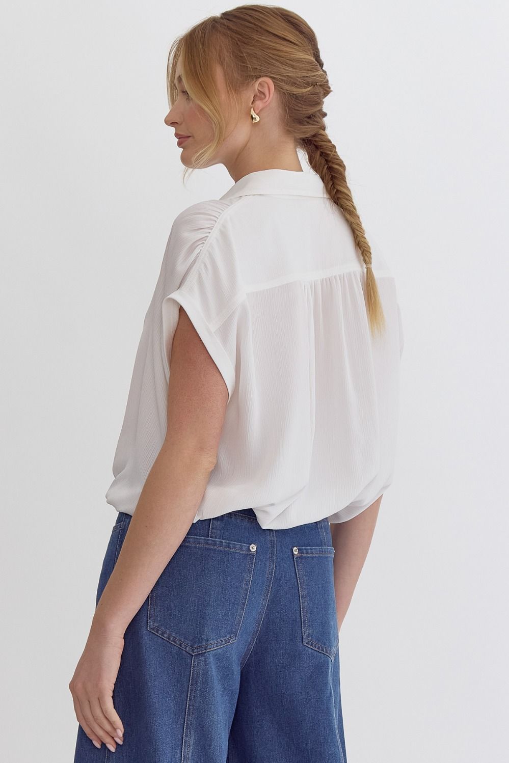 Texture Drawstring Top in White