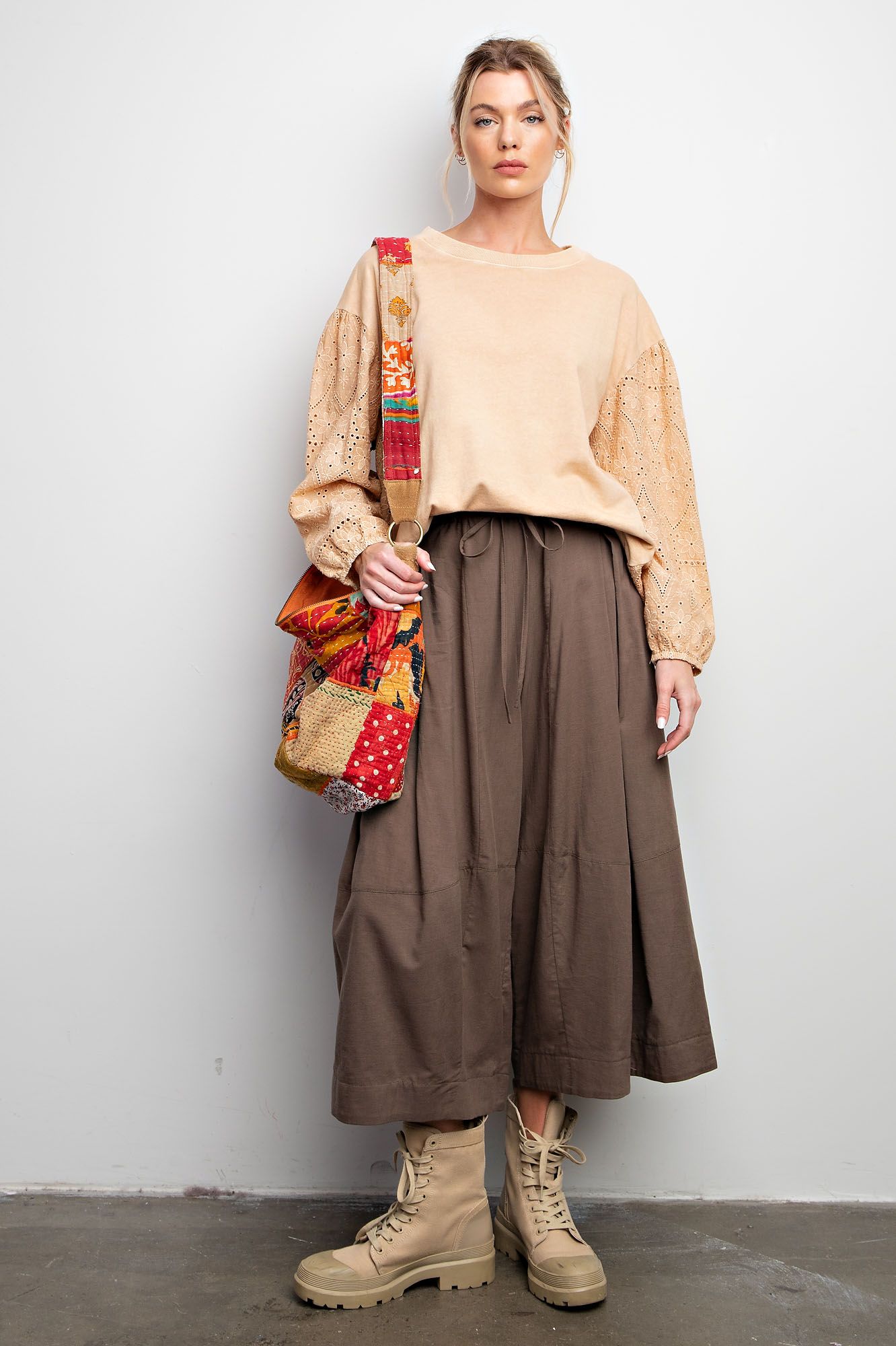 Wide Leg Linen Ankle Pants in Umber