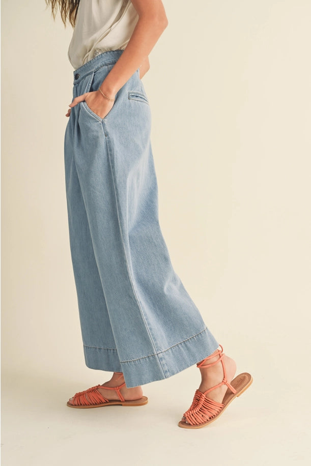 Washed Denim Wide Leg Crops