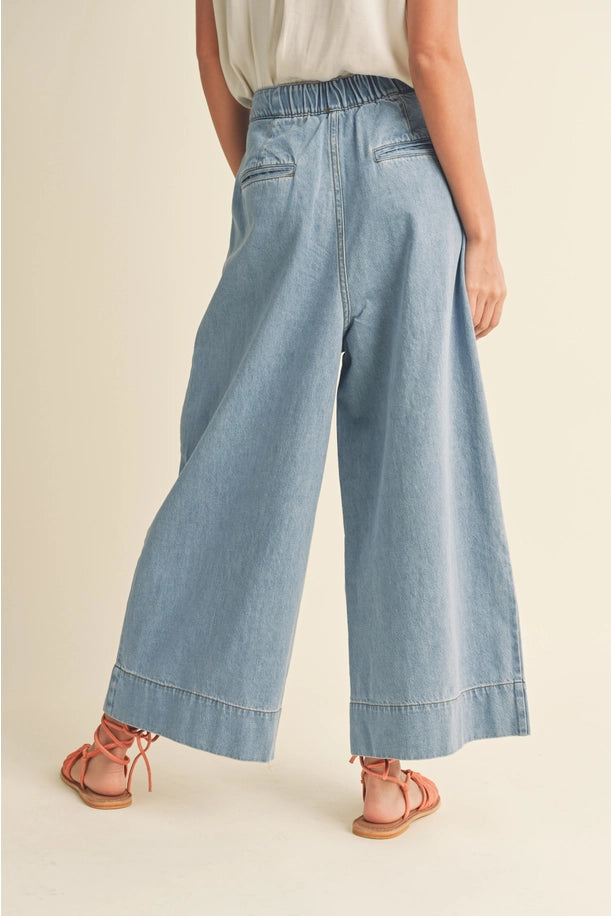 Washed Denim Wide Leg Crops