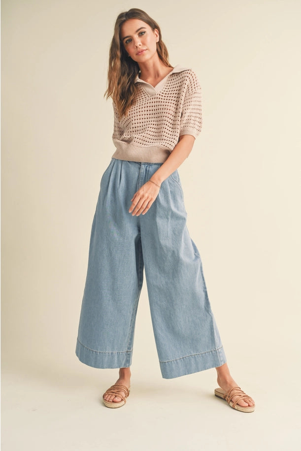 Washed Denim Wide Leg Crops