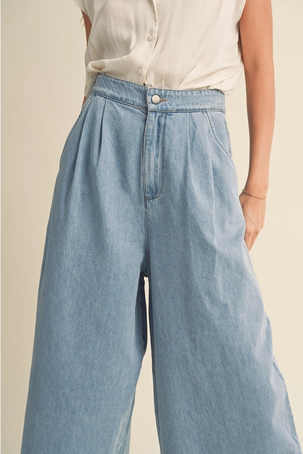 Washed Denim Wide Leg Crops