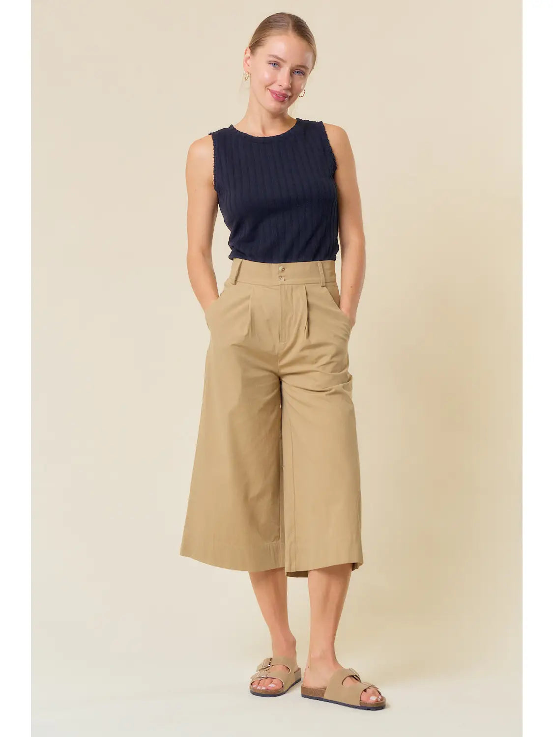 Cropped Wide Leg in Khaki