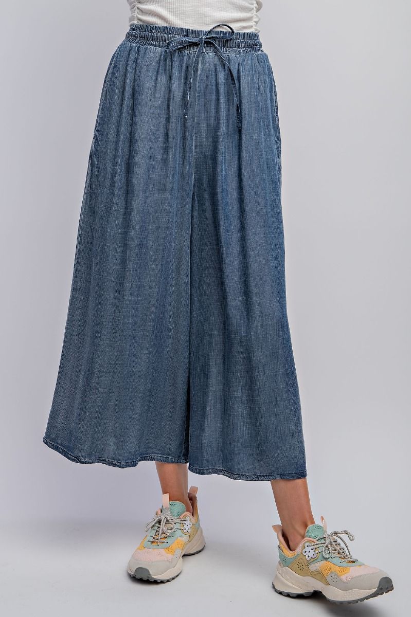 Washed Wide Leg Denim Pants