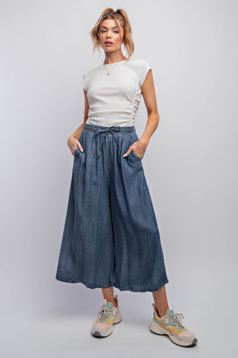 Washed Wide Leg Denim Pants