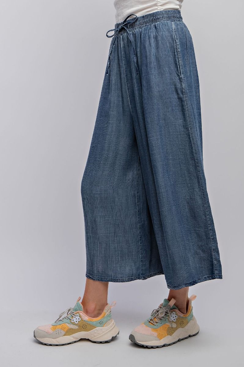 Washed Wide Leg Denim Pants