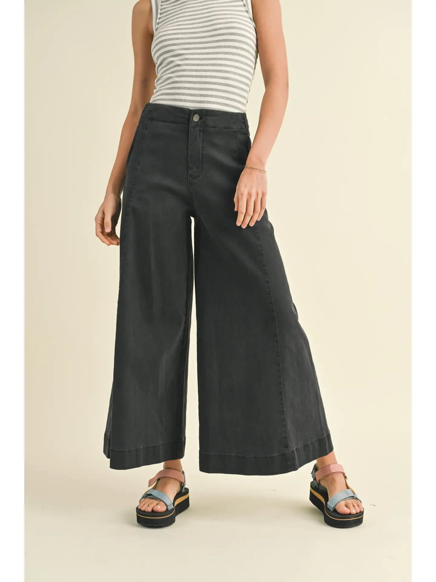 Cotton Stretch Wide Leg Pants 2 Colors