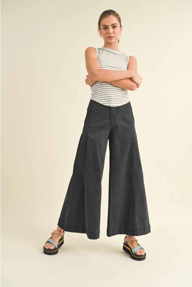 Cotton Stretch Wide Leg Pants 2 Colors