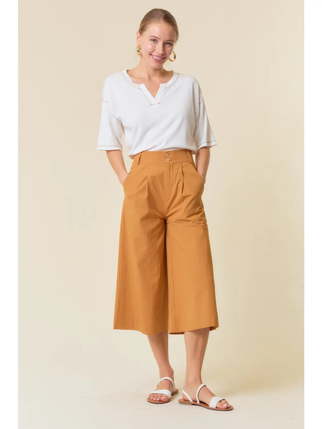 Wide leg Crop Trouser in Ginger