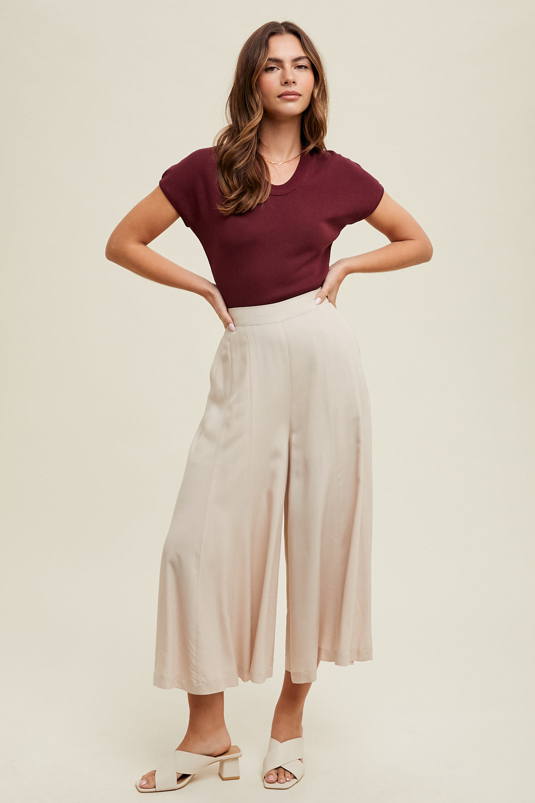 Wide Leg Capri Pants in Shell