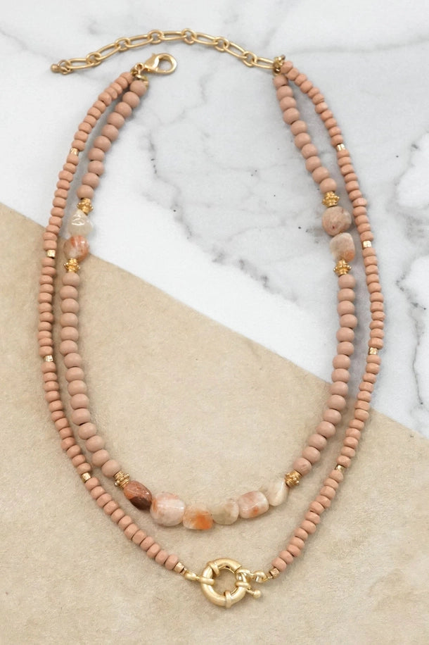 Multi-strand Stone and Wooden Beads Necklace